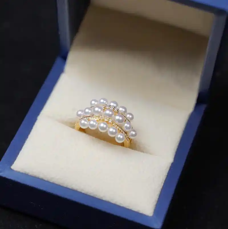 超有排面的akoya小米珠双排钻戒