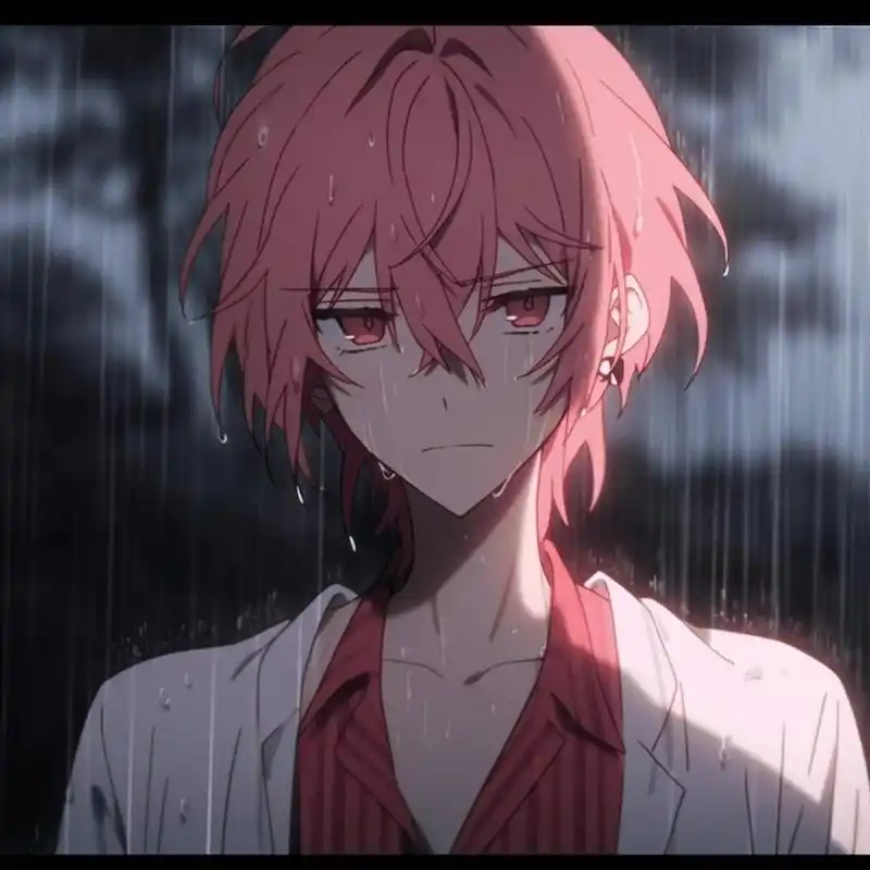 动漫男头 雨中少年粉发