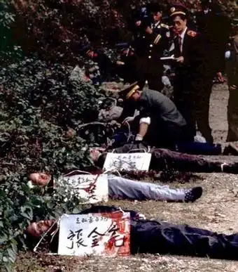 穿着蓝花条粗布裤子光着脚丫子上刑场去枪毙死刑犯图片(胆小不要看)