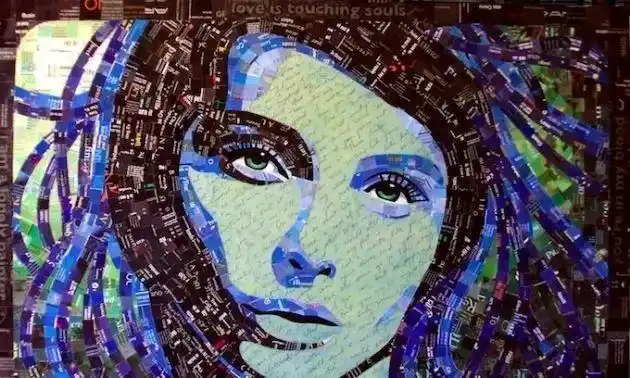 手工大神用废弃报纸和邮件纯手工拼贴女孩头像真的太美了