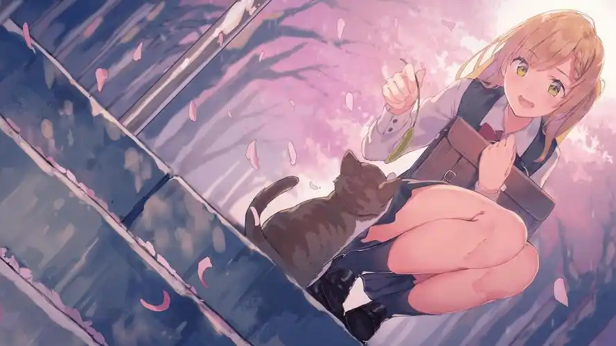 二次元可爱治愈逗猫女孩桌面壁纸_卡通动漫_壁纸下载_美桌网