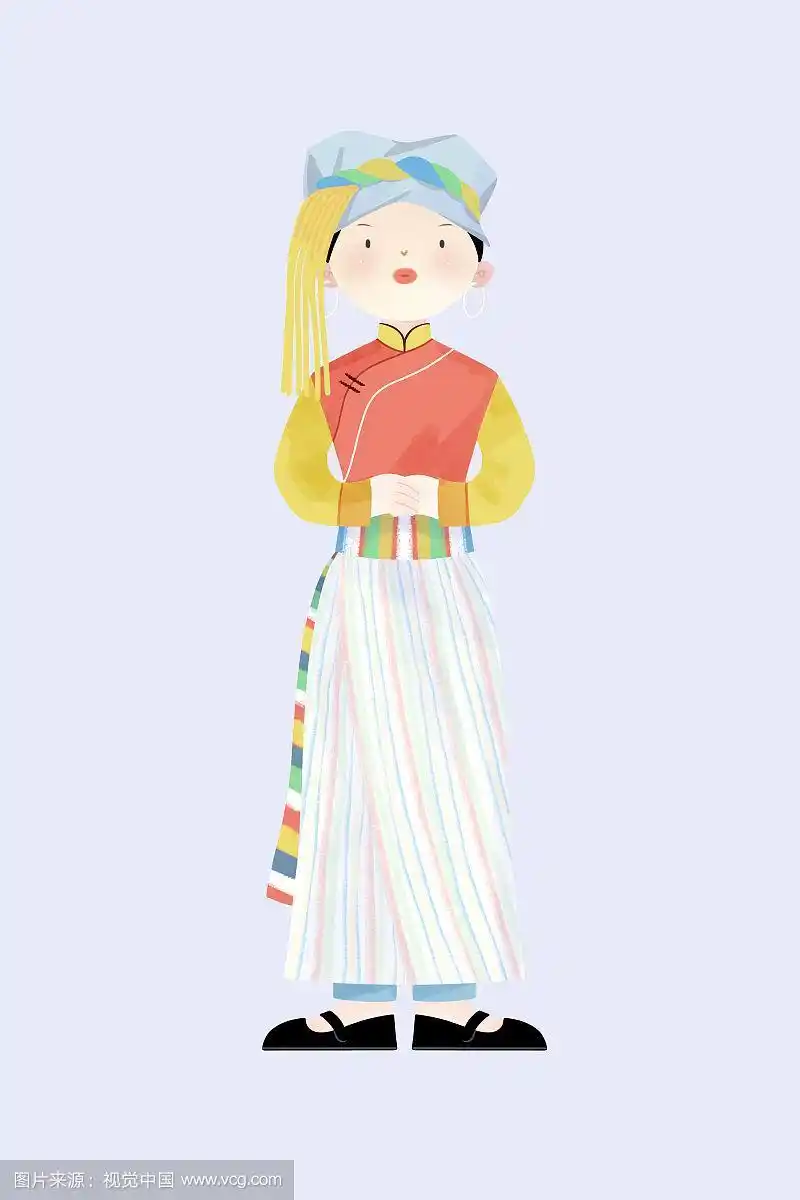 中国传统文化少数民族怒族服饰插画