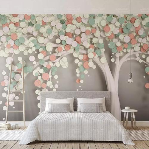 现代简约8d浮雕小清新婚房壁画定制3d时尚文艺一棵树背景墙纸墙布