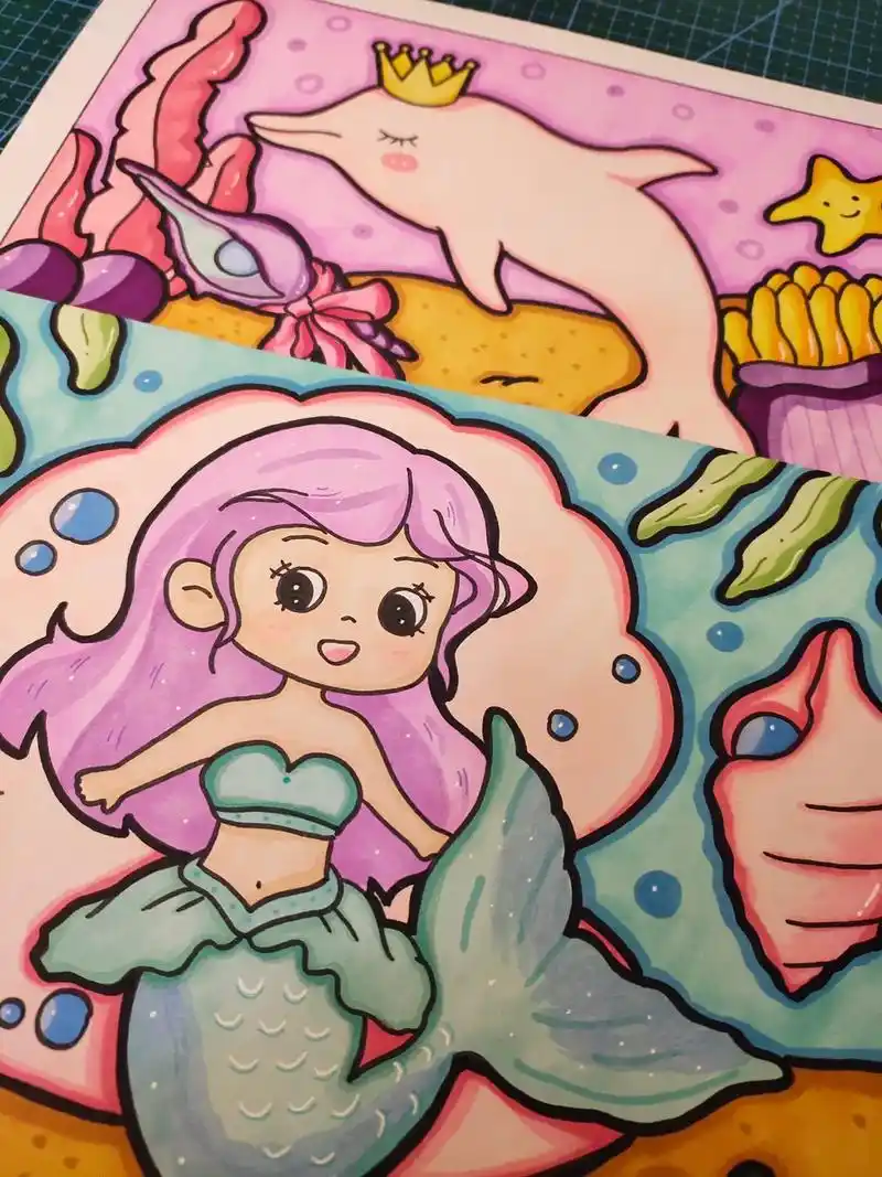 简笔画教程 #儿童画素材 #马克笔儿童画 海底系列 美人鱼 - 抖音