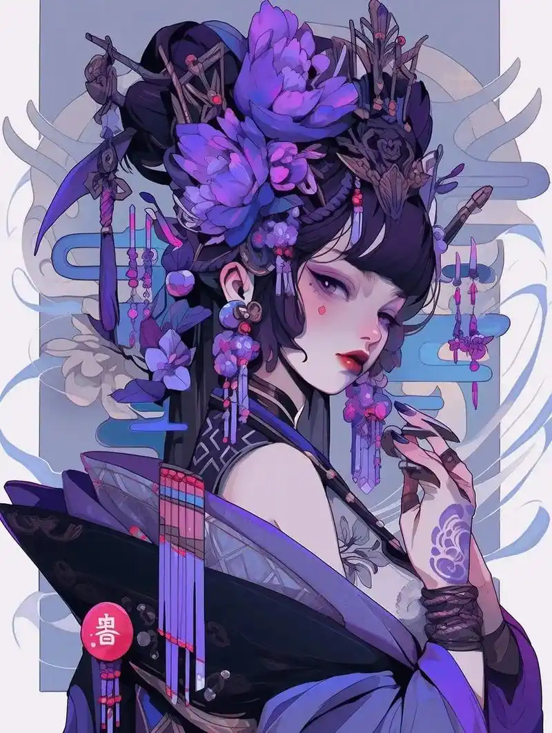 紫色华丽头饰娘们.#古装仙女插画图集 #这画是用了亿点点魔法 - 抖音