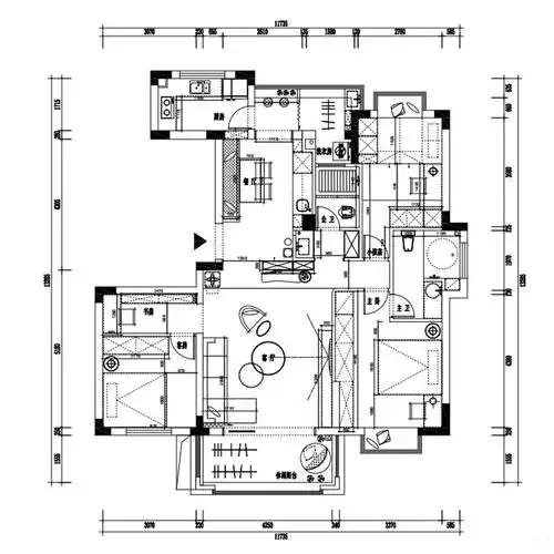 120平三居室户型图