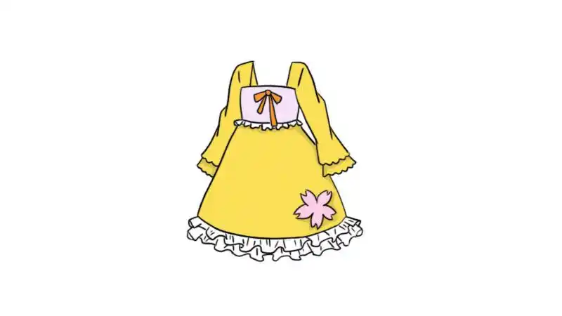 3,下面画出裙子的花边和裙子上的装饰.2,接着画出衣袖和裙子的部分.