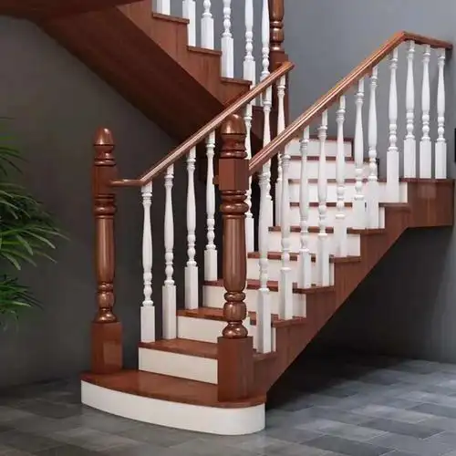 定制转梯榉木红橡踏板立柱扶手实木欧式整梯整体楼梯