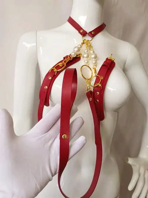 新颈链珍珠牵引绳m束缚性感女仆项圈少女情侣情趣 皮项链饰品