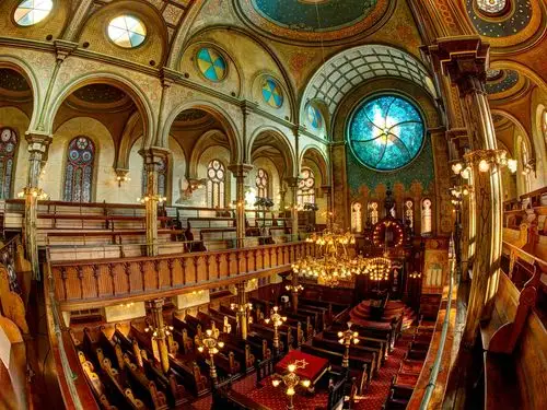 犹太教堂,彩色玻璃窗,长凳,纽约,美国 壁纸