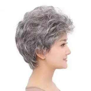 中老年女士花白假发短卷发蓬松灰白色舞台演出老太太包邮