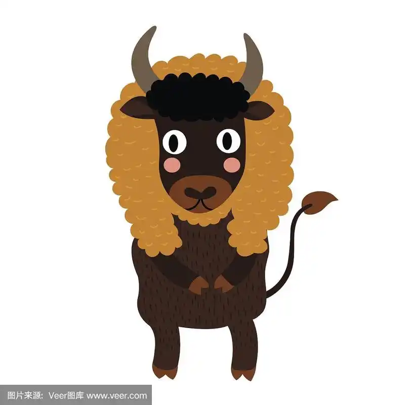 野牛站在两条腿卡通人物矢量插图.
