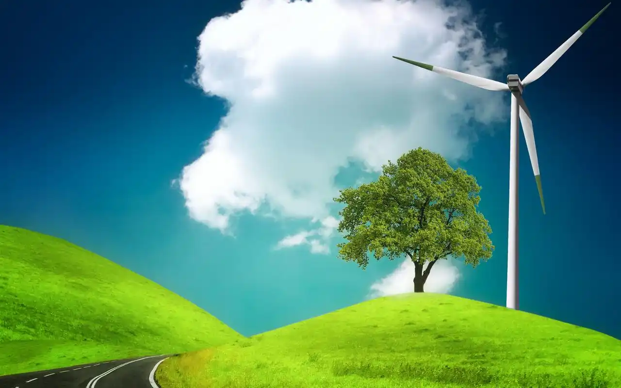 草坪上旋转的风车风景图片桌面壁纸