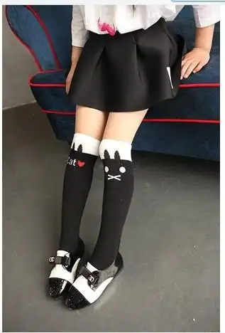 儿童宝宝长筒袜子女童中筒袜过膝日系喵星人韩国猫款公主