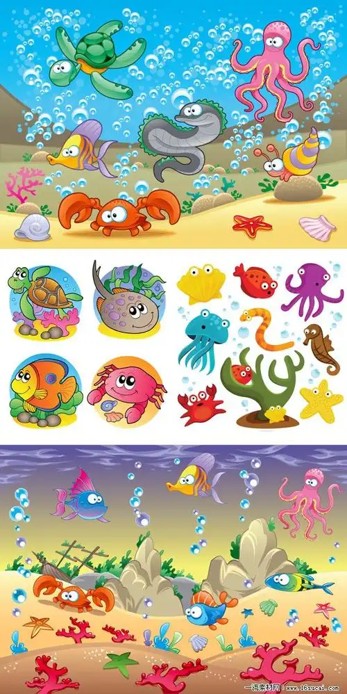 卡通海洋动物矢量图打包下载