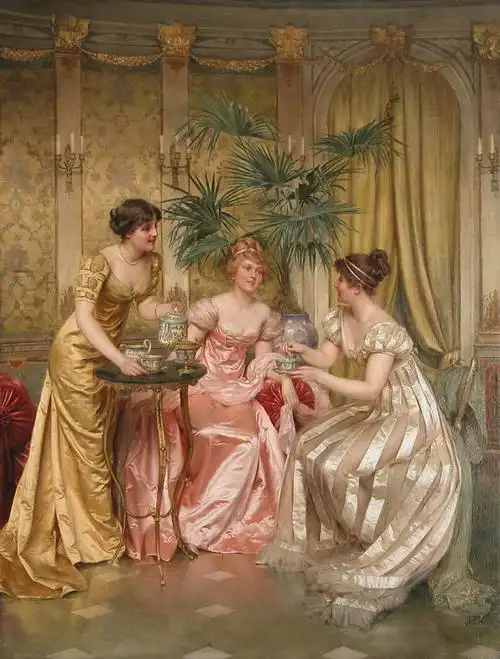 非常甜美的欧洲贵妇 意大利画家 维托里奥·雷格尼尼油画作品