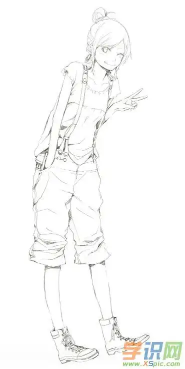 动漫人物全身铅笔画_动漫人物全身素描绘画图
