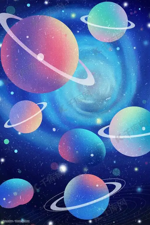 小清新宇宙治愈星球唯美星空太空背景插画图片-千库网
