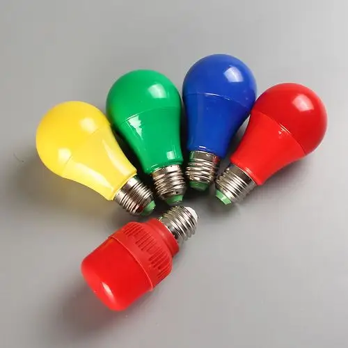 e27螺口5w瓦七彩led户外室内装饰红橙黄绿白蓝紫色节能彩色灯泡