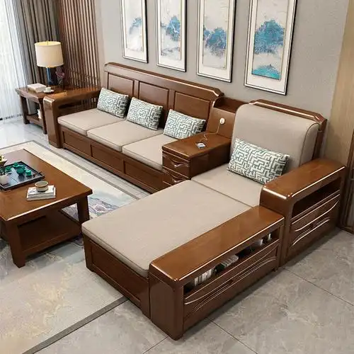 采百木(caibaimu)中式实木沙发客厅实木沙发组合冬夏两用储物小户型