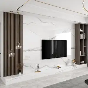 岩板电视背景墙大板轻奢仿大理石客厅瓷砖影视墙面格栅地台装饰