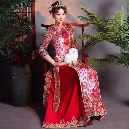 秀禾服新娘女中式婚纱敬酒服古典礼服刺绣龙凤褂婚礼结婚出嫁回门