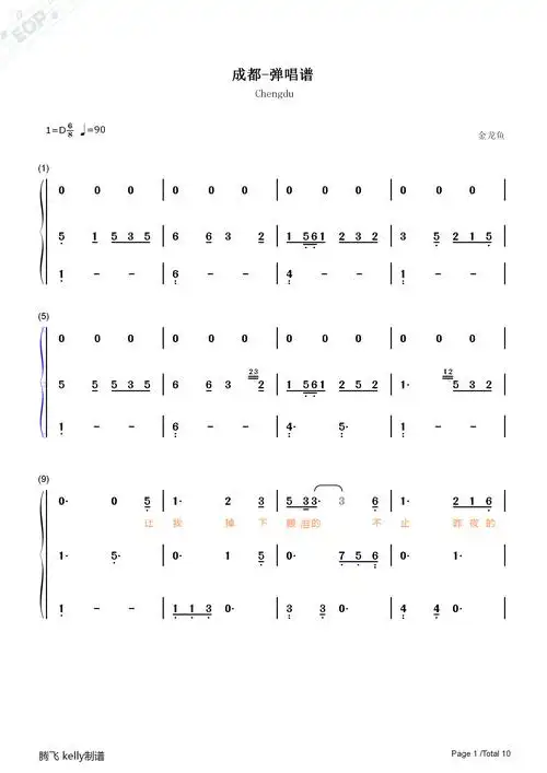 成都-弹唱版双手简谱预览1
