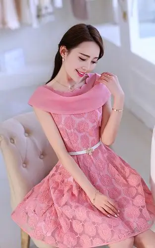 秀衣记 夏季新款女装 韩版时尚优雅高档蕾丝无袖连衣裙 xyj135 粉色