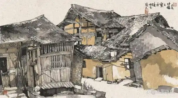 一组老房子斑驳陆离彰显岁月沧桑张禾山水画