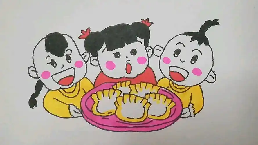 儿童画冬至吃饺子,简笔画,卡通动漫,亲子育儿绘画启蒙.
