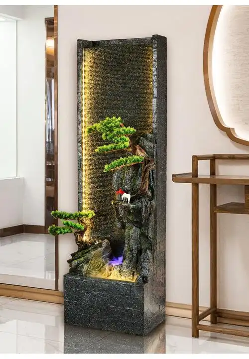 水幕墙流水屏风客厅假山喷泉酒店庭院景观招财办公室落地装饰摆件
