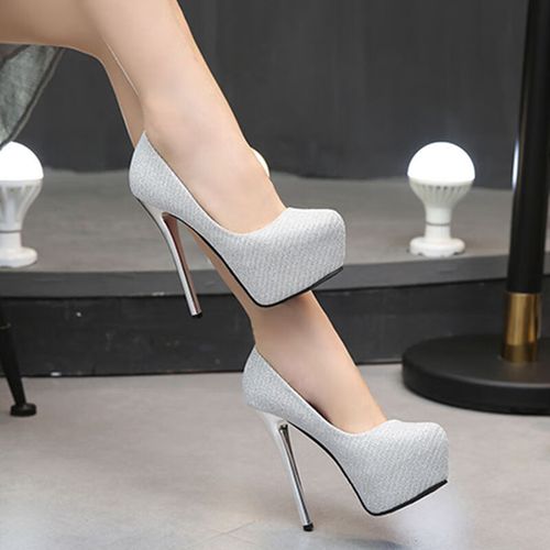 12cm14cm超高跟鞋12厘米浅口性感夜店女单鞋细跟防水台走秀圆头女鞋子