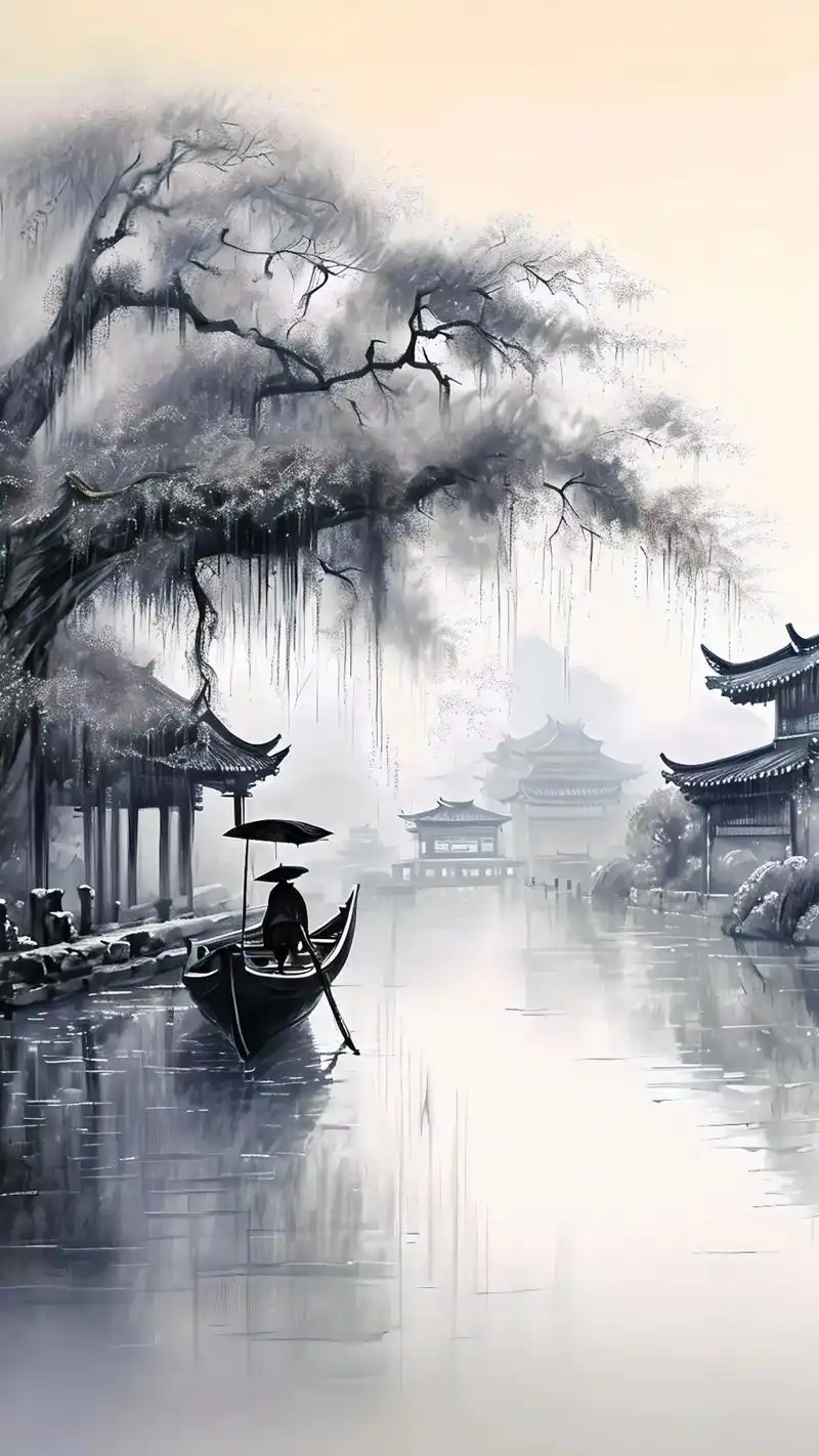 烟雨江南,如诗如画.一叶扁舟, - 抖音
