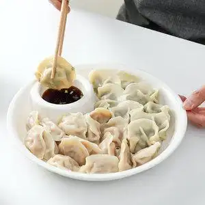 网红餐具水饺带醋碟专用盘子凉菜碟子塑料商用创意小吃碟塑料饺子盘