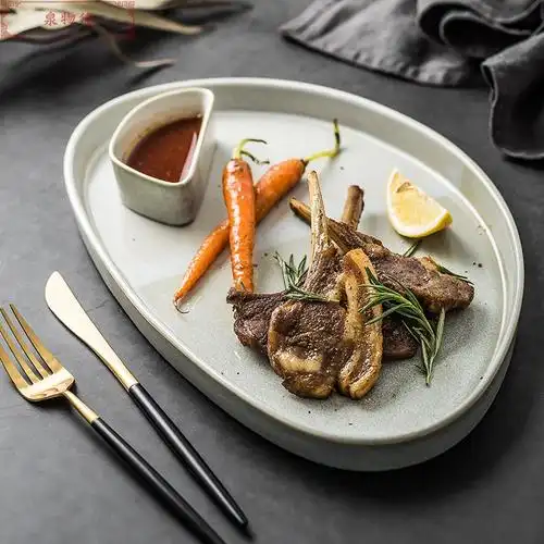 北欧不规则创意西餐牛排盘餐厅简餐摆盘平底早餐托盘烧烤盘子鱼盘