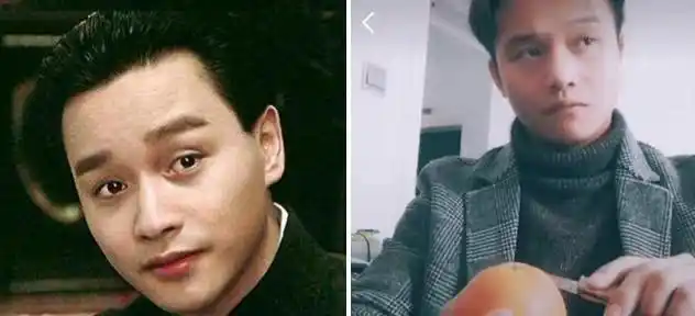 虽然这个小伙子的眉眼是很像张国荣,从穿着到做派都在模仿张国荣,但是