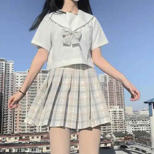 莎莎糖原创杏岛砂jk格裙现货学院风百褶裙半身裙正统显瘦短女a字