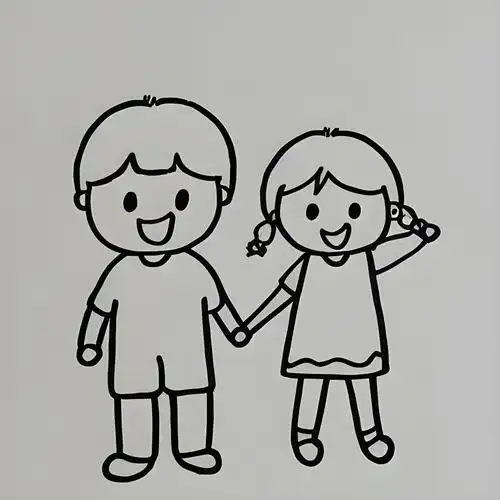 小男孩小女孩手牵手简笔画