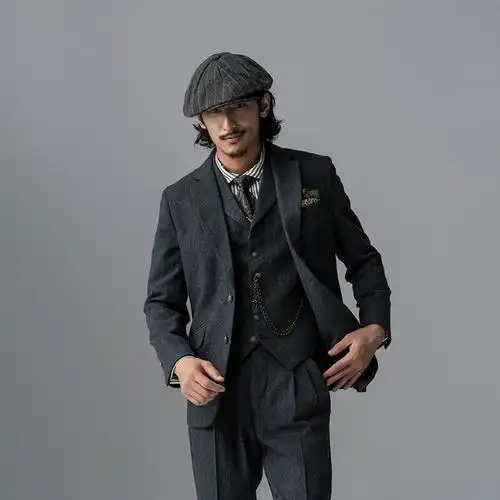 soarin复古英伦风毛呢西装外套男 秋冬商务正装休闲修身英式西服