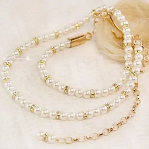 甜美新款腰带连衣裙细腰串珠珍珠腰链