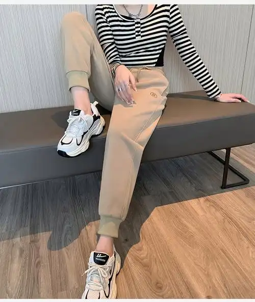 实拍纯棉华棉运动裤女裤2024春秋哈伦裤休闲卫裤子 -