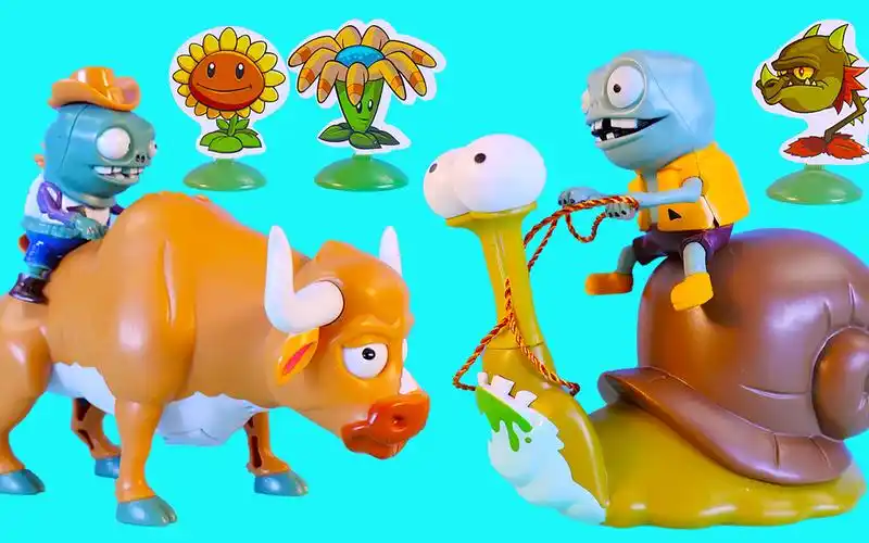 植物大战僵尸的骑牛小鬼僵尸和蜗牛僵尸玩具_哔哩哔哩 (゜-゜)つロ