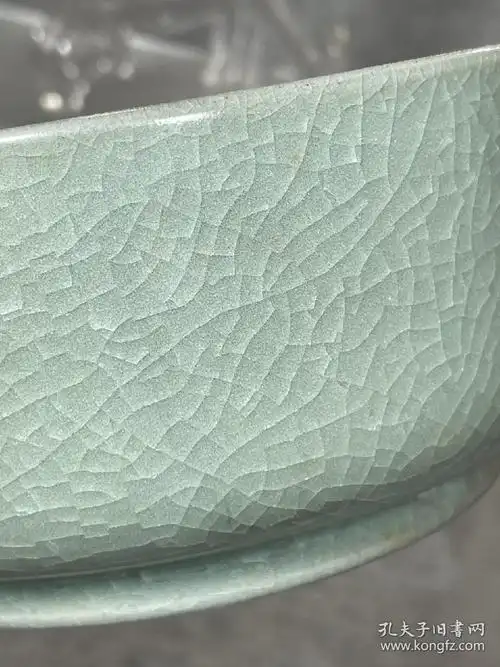 宋官窑青釉冰裂开片支钉烧上户神兽白虎纹罗汉碗包浆醇厚开片自然浆体
