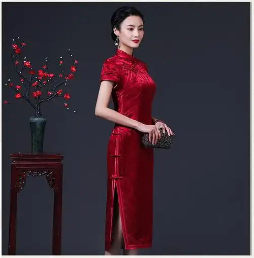 婚礼妈妈装高档礼服桑蚕丝真丝桑蚕丝旗袍礼服枣红色婚礼宴会妈妈喜