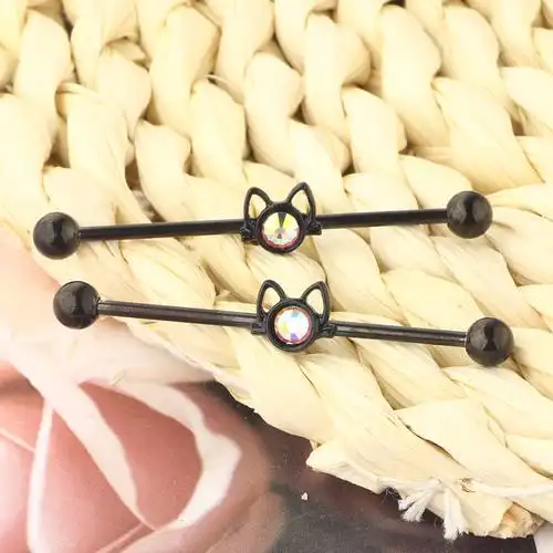 亚马逊穿刺饰品黑猫人体穿刺不锈钢工业过桥耳industrial barbell