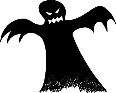 白色背景上令人毛骨悚然或幽灵般的万圣节幽灵黑色剪影的矢量插图