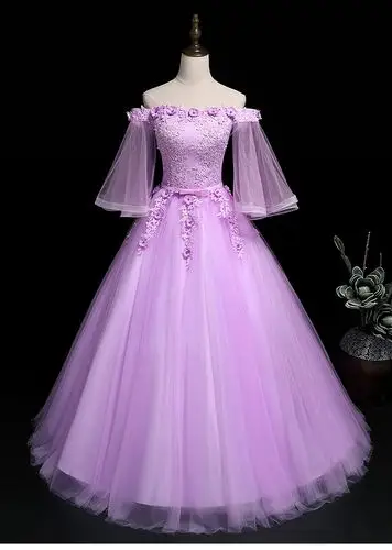 一字肩婚纱彩纱独唱演出服学生艺考礼服女主持人年会晚礼服蓬蓬裙