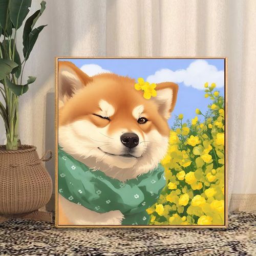 柴犬数字油画diy狗狗卡通可爱治愈系手工填色填充客厅卧室装饰画