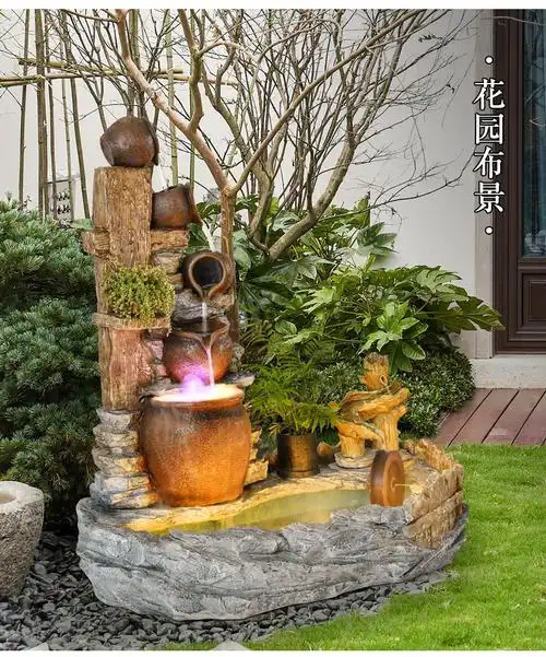 水乡故事流水摆件 花园庭院装饰景观阳台落地喷泉假山造景小型鱼池