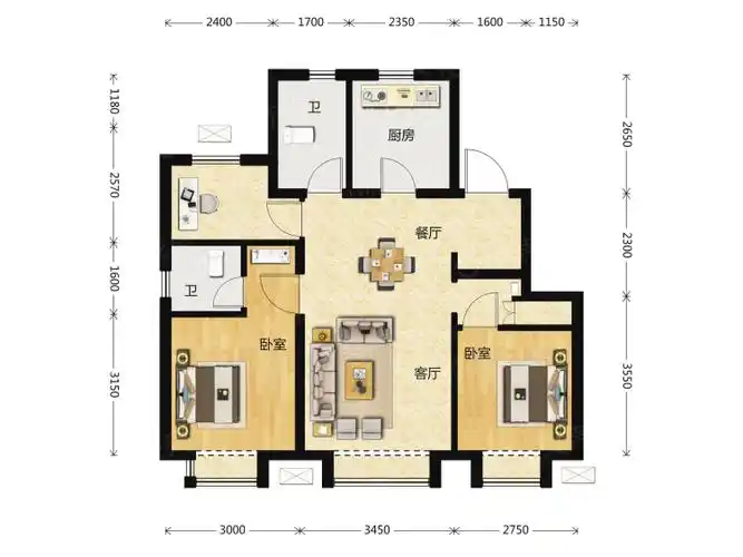 中海寰宇时代3室2厅2卫户型图